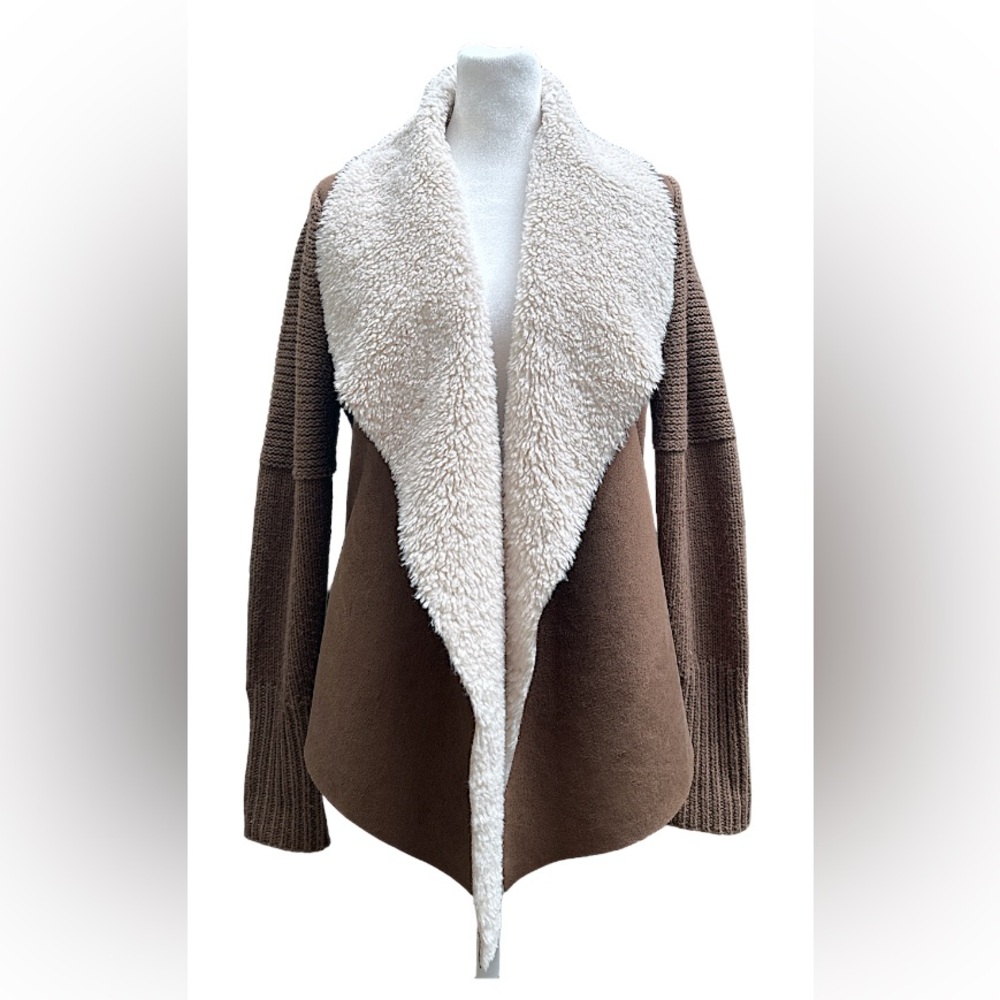 Grace Elements Brown Sweater Jacket Small Sherpa … - image 2